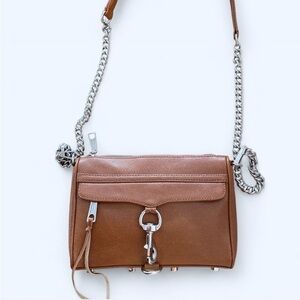 Rebecca Minkoff Mini Mac Crossbody Bag Saddle Brown Leather Silver Hardware NWOT